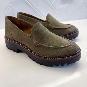 Caslon Women's Milany Olive Suede Lug Sole Loafers Size 5 Casual Slip On Comfy